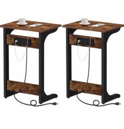 TUTOTAK C Shaped End Table with Charging Station, Set of 2