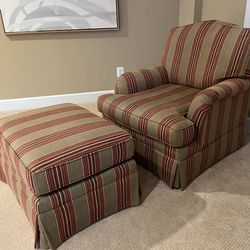 Ethan Allen look, Red-striped Chair, Ottoman And Two Pillows
