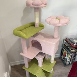 54” Floral Pink & Green Kitten Small Cat Tree