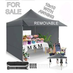 10x10 Pop up Commercial Canopy Tent with 3 Removable Sidewalls & Awning, Portable Freestanding Shelter, Outdoor Heavy Duty Party Canopies W/Roller Bag