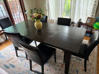 Crate and Barrel Dining Room Table and 6 Leather Chairs