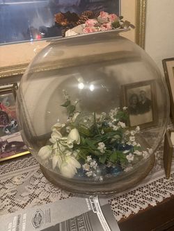 Vintage Large Round Glass Terrarium / Globe Cloche