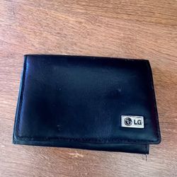 black leather LG-branded wallet 
