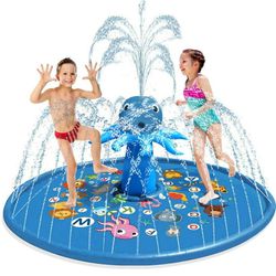 Growsly Inflatable Splash Pad Large 67" Kids Sprinkler Pool Octopus Outside Toys for Toddler Baby 1-6 Years Old, Blue

