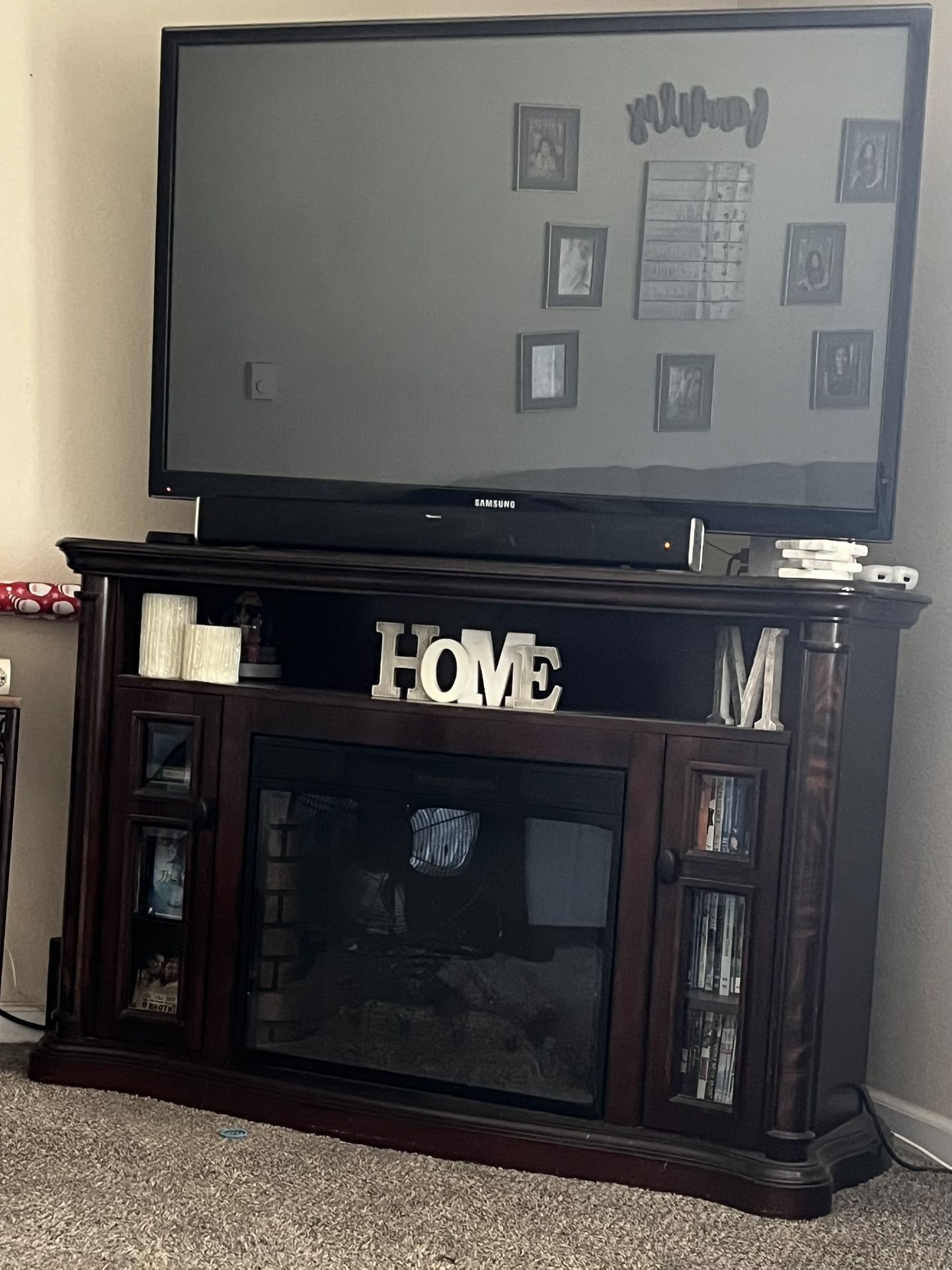 Fireplace TV sound bar and subwoofer
