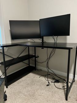 L-shaped black desk