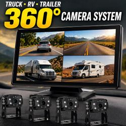 RV Backup Camera 10.36” Touch Screen 4x1080P 360° DVR Night Vision Wired Truck Trailer- NEW