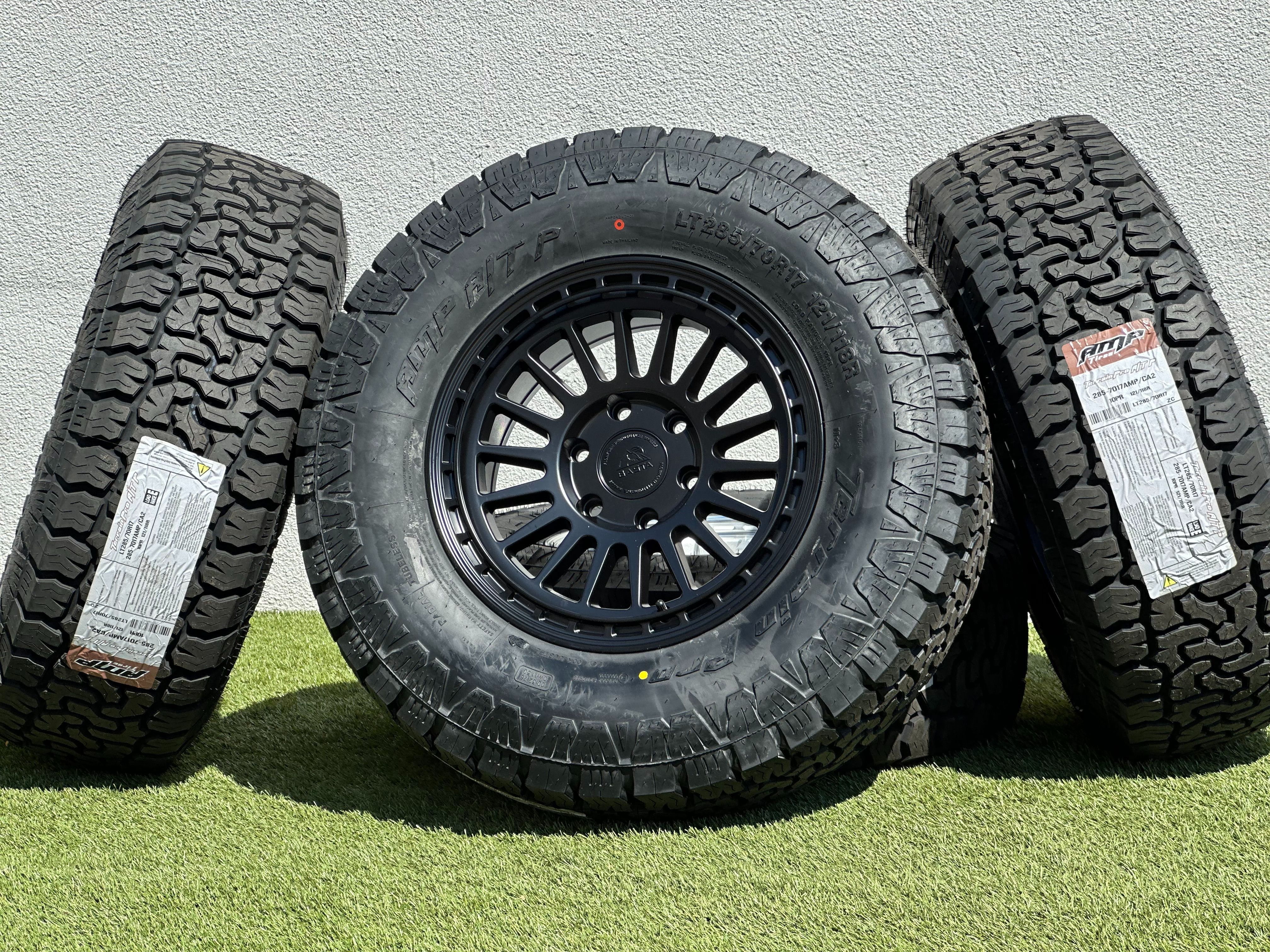 New 17” Basta RF3 Forged Wheels 6x139.7 Chevy Silverado Rims 33” A/T Tires GMC Sierra Toyota Tundra