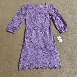 NEW Womens Eliza J Ballon Sleeve Lilac Purple Lace Dress Size 0