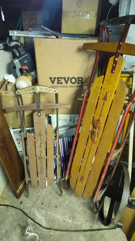 Flexible Flyer And Smaller Sled Definitely Vintage Maybe Antique 