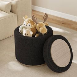 Round Ottoman with Storage and Tray, Vanity Stool, Round Coffee Table, Upholstered Foot Stools Ottoman for Living Room, Bedroom, Corners, Apartments