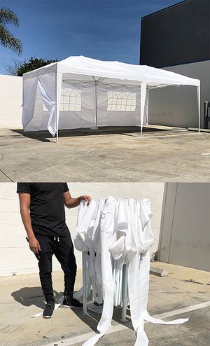Photo Brand new $170 Easy Popup 10x20 ft EZ Pop Up Canopy w/ 6 Side Walls, Carrying Bag, White
