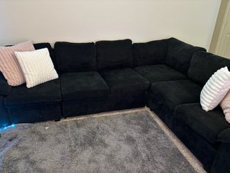 Large Black Sectional Sofa with Ottoman