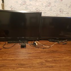Two HD Flat Screen TV With Remote And a Gigabyte Mini Tower With Keyboard 