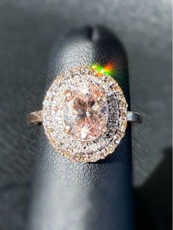 10k rose gold Natural 1.5CT Oval Pink Morganite & 0.55CTW Diamond Double Halo Engagement Ring sz 5
