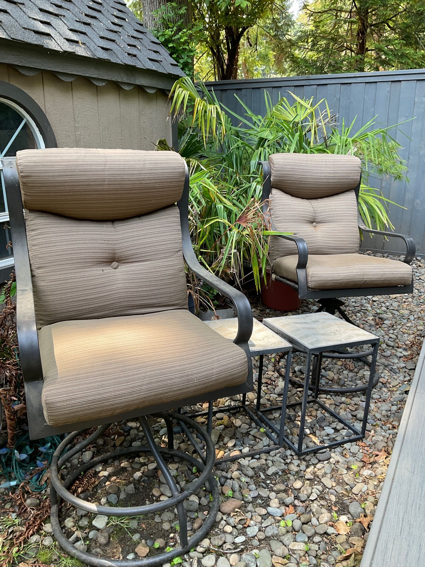 Plush high top patio chairs and tables