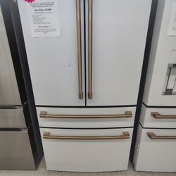 GE Cafe 28.7 Cu. Ft. SMART 4 Door French Door Refrigerator In Matte White W/ Dual Dispenser Autofill Pitcher, Built In WiFi