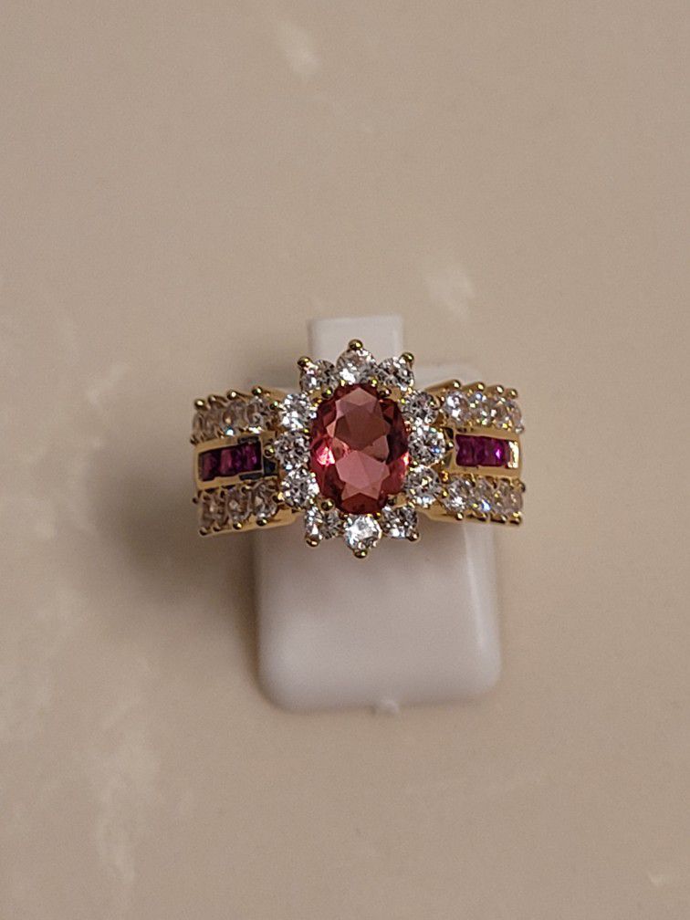 Gold CZ and Garnet Ring Size 6