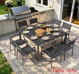 Pellebant 56.3 in. Aluminum Black Square Outdoor Patio Dining Table with Umbrella Hole