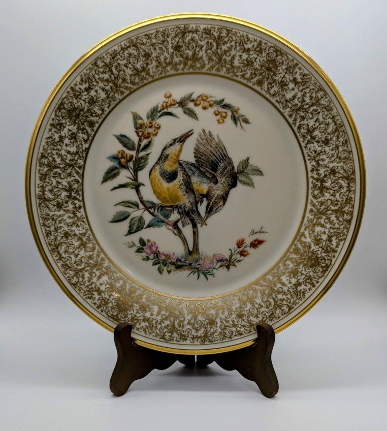 VTG Lenox Meadow Lark Boehm Birds 1973 LE Plate 22kt Gold Trim. EVC.