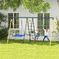 Metal Swing Set for Backyard 5 in 1 Design Holds up to 440 lbs. for Ages 3-8, Yellow