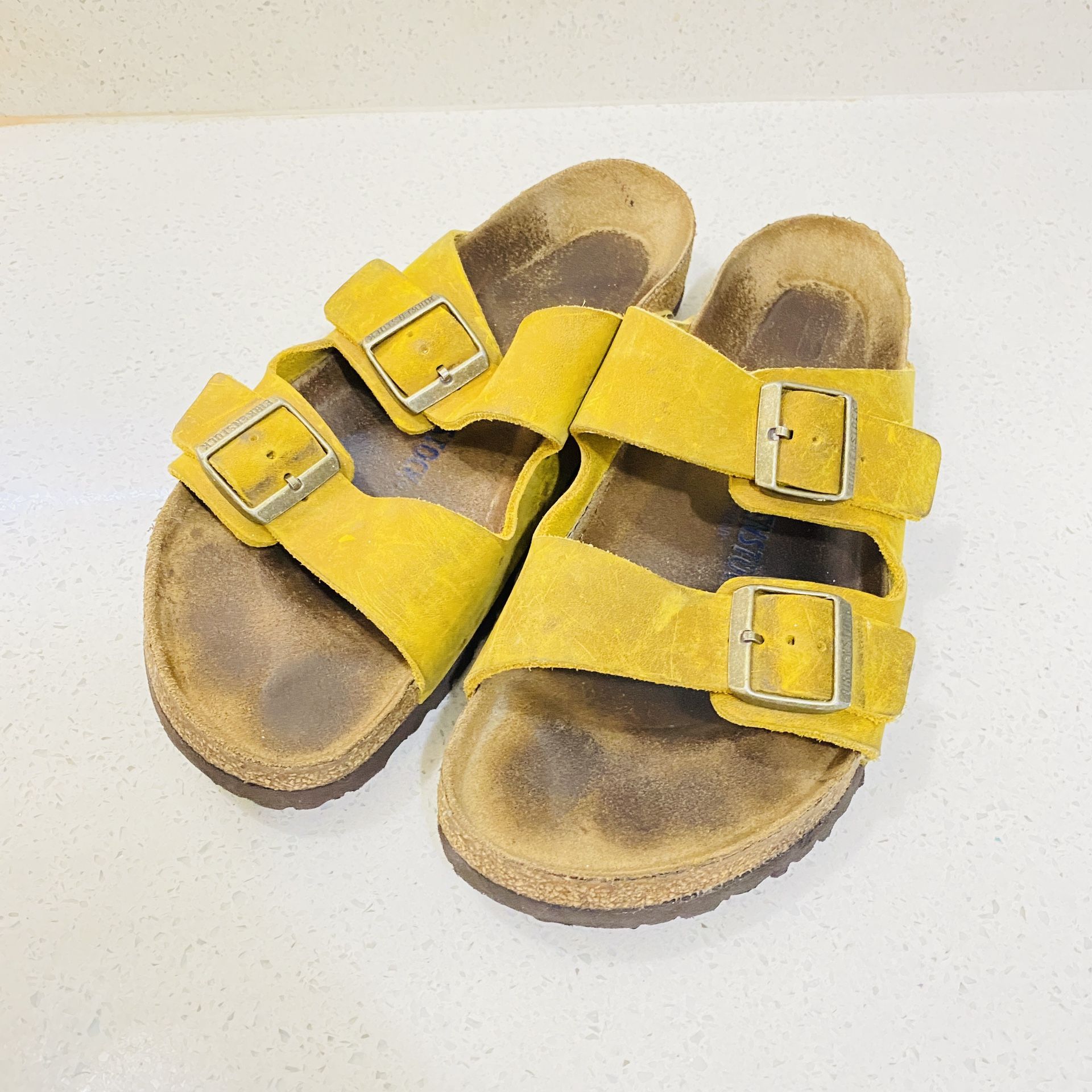 Birkenstock Men's Arizona Ochre Oiled Leather Soft Footbed Sandals - Main Image