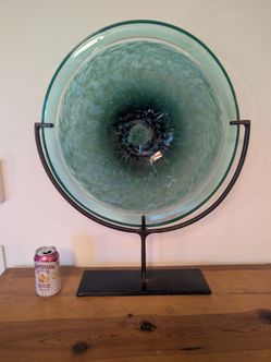 20" Rubi Glass Studio Art Platter with Custom Metal Stand (2009)