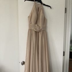 Pre-owned Azazie Cherish Bridesmaid Dress Gown - Champagne - Size 2