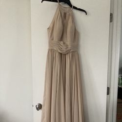 Pre-owned Azazie Cherish Bridesmaid Formal Dress Gown - Champagne - Size 2