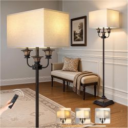 63.5" Dual Head Floor Lamp with Remote, Antique Brown (Bulbs Included)