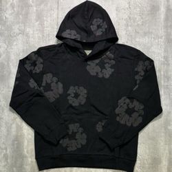 Denim Jeans Tears Chrome Hoodie Hearts Black On Black Monochrome Logo Sp5der Hooded Jacket Coat Sweater Small S Medium M Large L XL