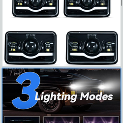 4pcs 4" x 6" square white Headlights HI/LO Beam Compatible for For Dodge Challenger/Charger/Dar Chevrolet Chevelle/Corvette/Nova Ford Galaxie Oldsmobi