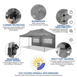 10 x 20 Heavy Duty Pop Up Canopy Tent with 6 Sidewalls Easy Set Up Commercial Outdoor Canopy Wedding Party Tent for Beach Waterproof Windproof Gazebo 