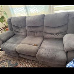 Gray Fabric Power Reclining Sofa Set with Console