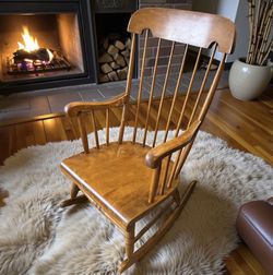Vintage, Solid, Maple Wood Rocker With Spindles