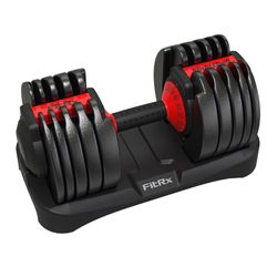 FitRx SmartBell, Quick-Select Adjustable Dumbbell for Home Gym, 5-52.5 Ibs. Weight, Black, Single