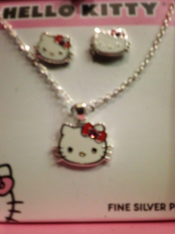 Hello Kitty Silver Enamel Necklace & Earrings Gift Box