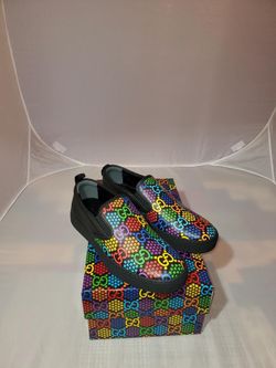 Gucci Psychedelic Monogram Slip Ons 
