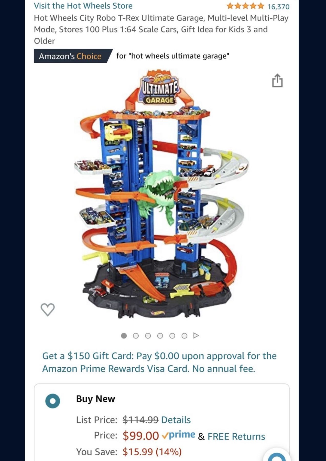 Hot Wheels City Robo T-Rex Ultimate Garage, Multi-level Multi-Play Mode, Stores 100 Plus 1:64 Scale Cars, Gift Idea for Kids 3 and Older