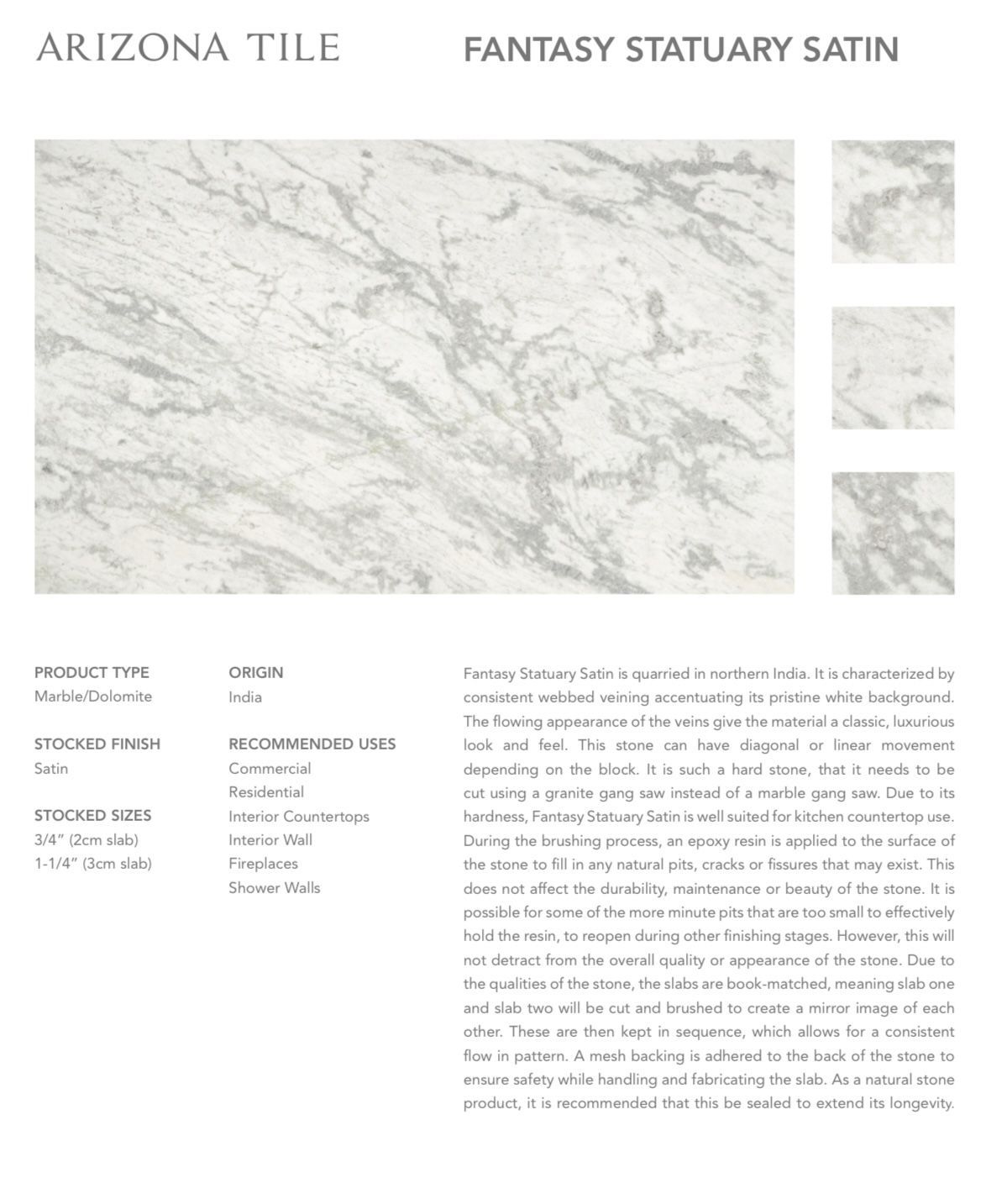 Marble/Dolomite - Fantasy Statuary Satin Finish FULL SLAB (granite, Marble, Quartz)