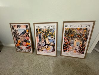 Set of 3 Italian Art Prints in Wood Frames
