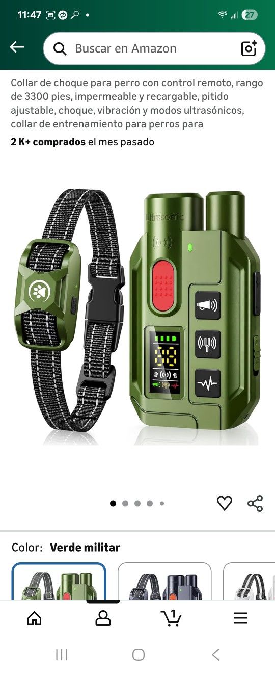 Remote-controlled dog shock collar, 3300-foot range