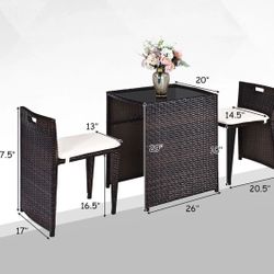 COSTWAY 3 Piece Patio Rattan Furniture Dinner Set