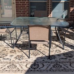 5-Piece Glass Top Patio Dining Set + Outdoor Rug (Optional)