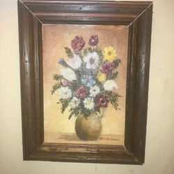 Old Framed Oil Painting of Flowers in Vase by Artist I’m Not Familiar With 