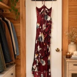 New! Sky burgundy and cream maxi halter dress