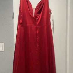 Red long satin boutique size L dress with slit