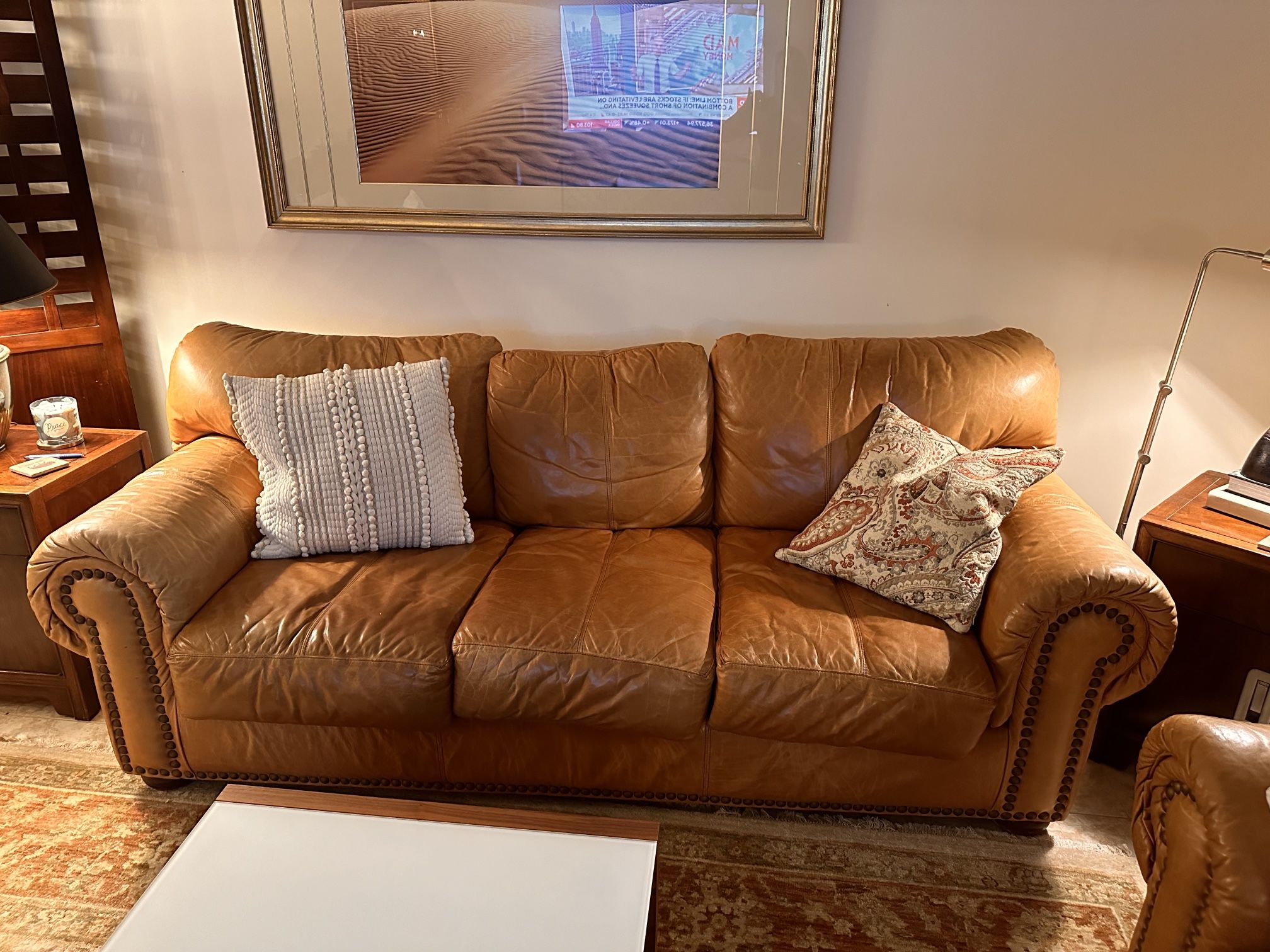 Beautiful Bomber Leather Couch & Loveseat