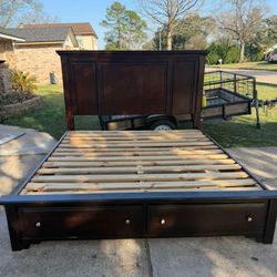 Bed Frame KING Size Solid Wood With Drawers 
