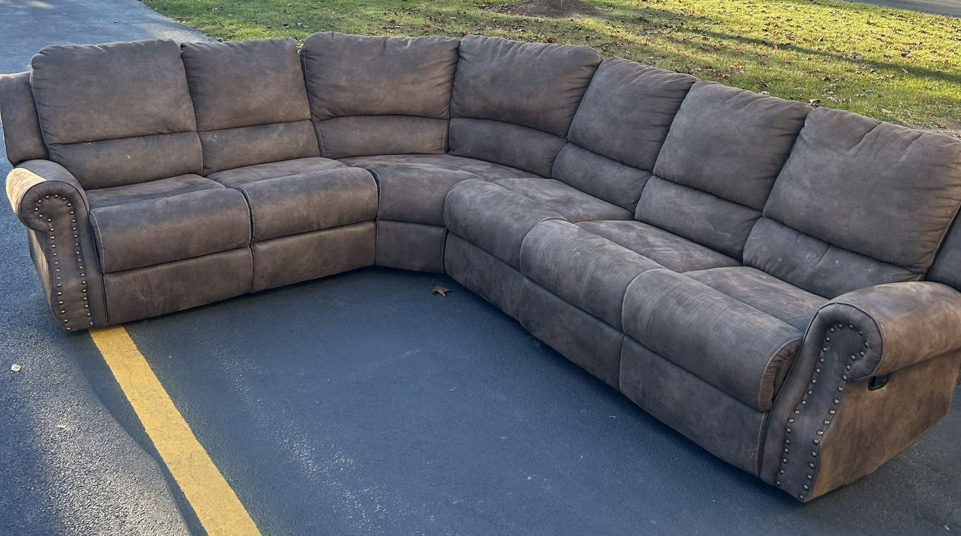 Brown Suede Sectional Reclining Couch Set 